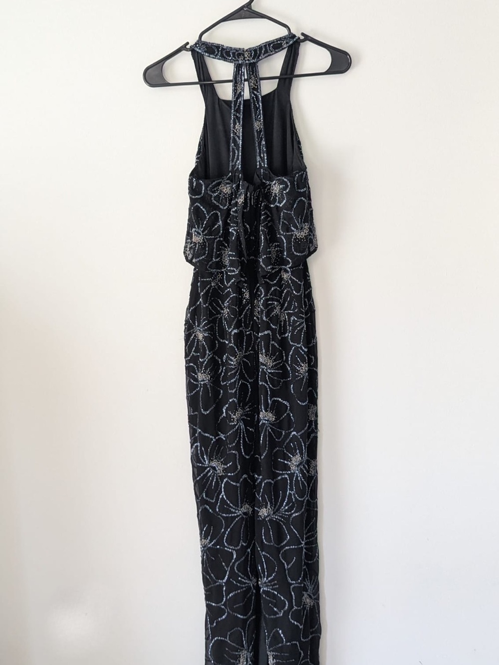 Parker Black Beaded Floral Halter Jumpsuit